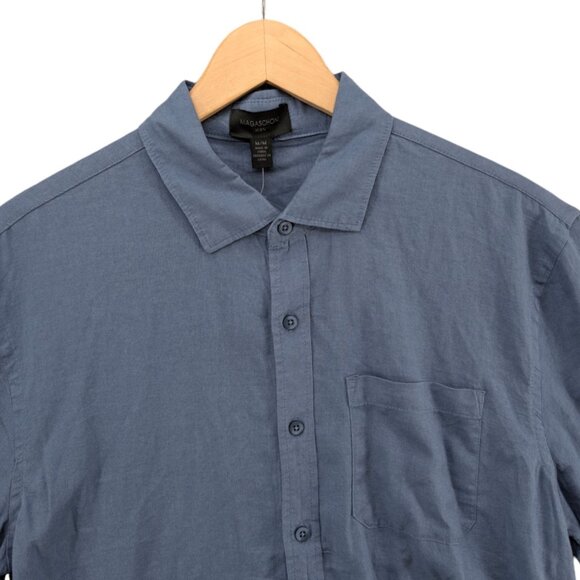 Magaschoni Man Linen Blend Shirt Mens Slate Blue Short Sleeve Front Pocket Sz M - Picture 10 of 10